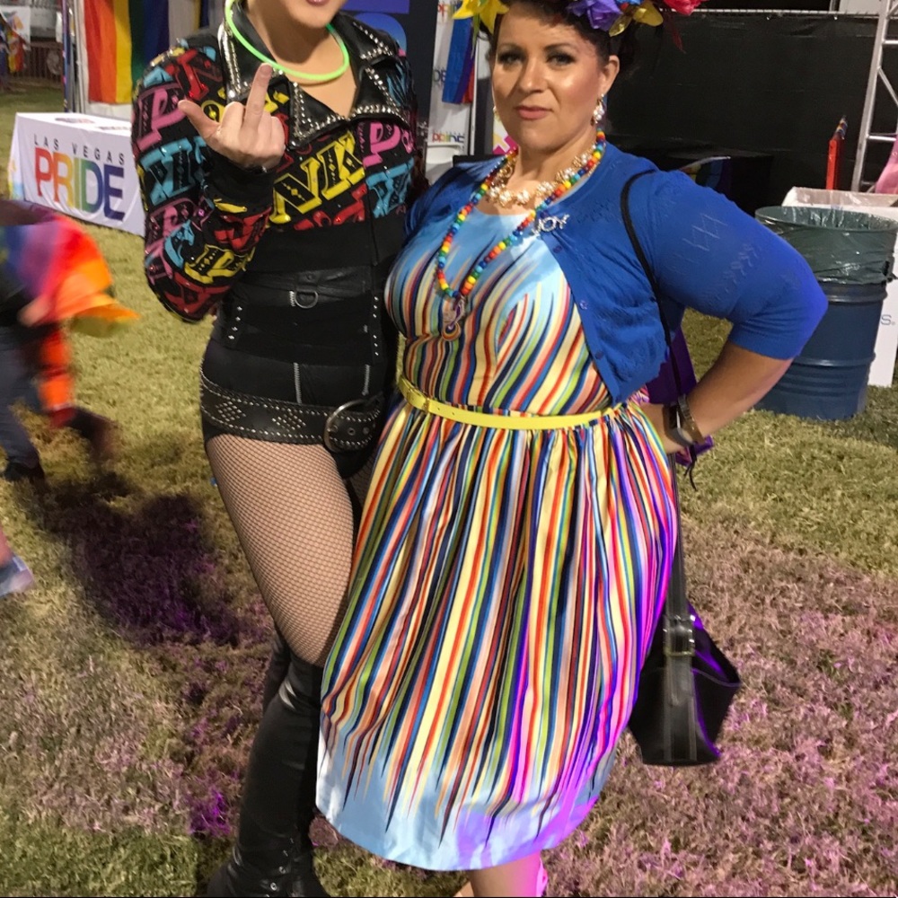 Modcloth 2x rainbow dress guc